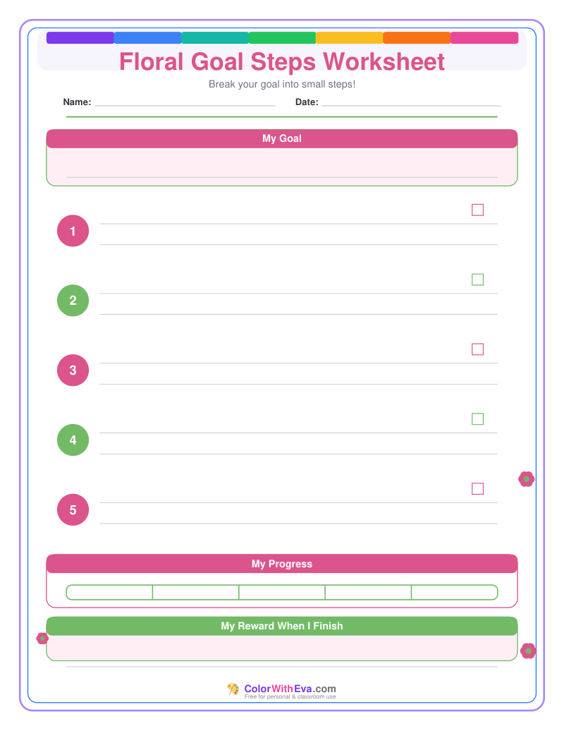 Floral Goal Steps Worksheet preview