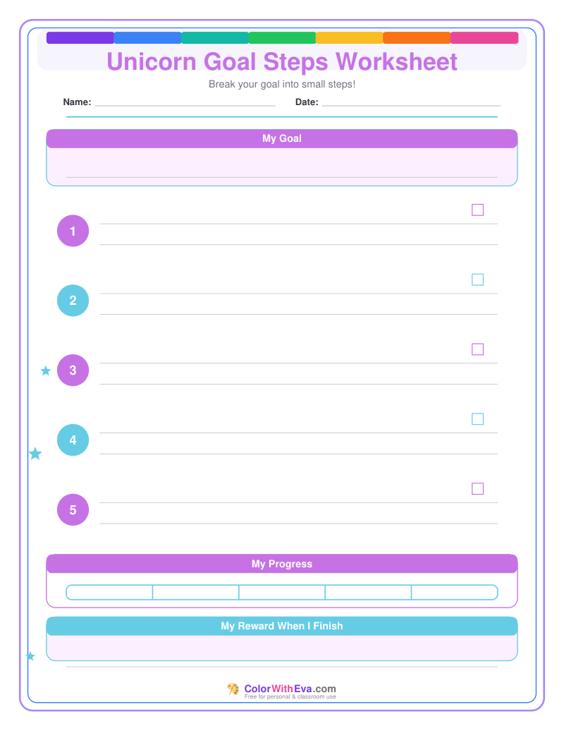 Unicorn Goal Steps Worksheet preview