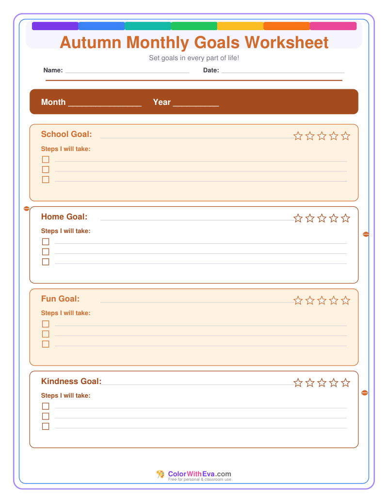 Autumn Monthly Goals Worksheet preview