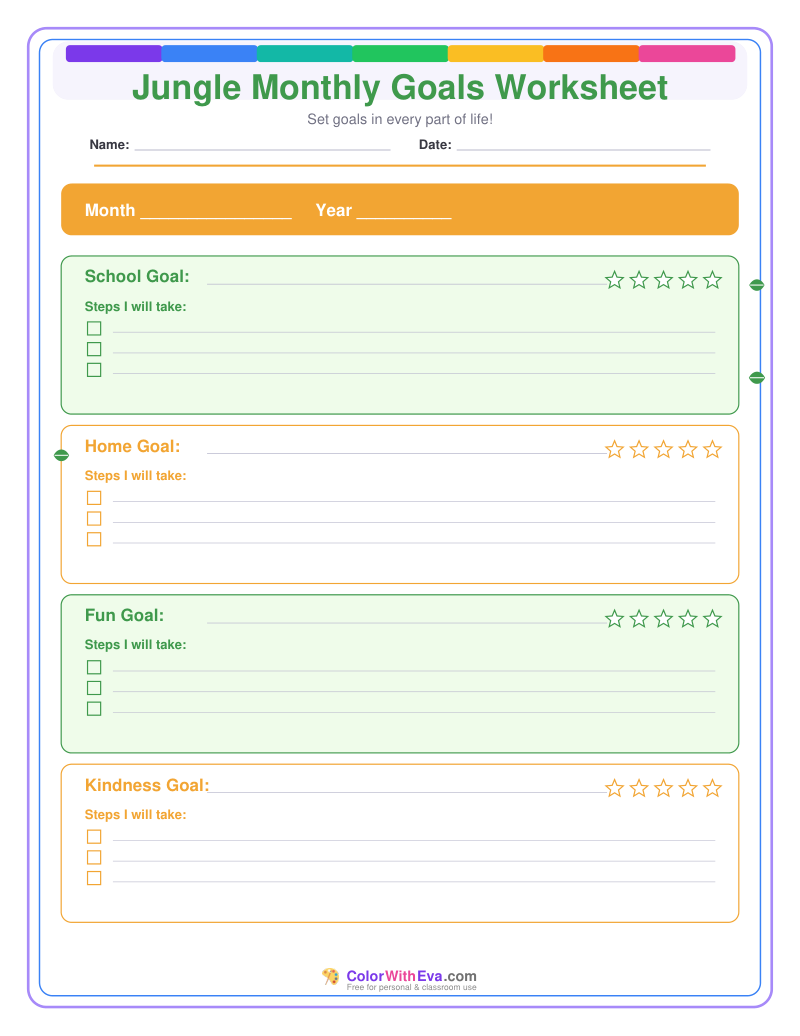 Jungle Monthly Goals Worksheet preview