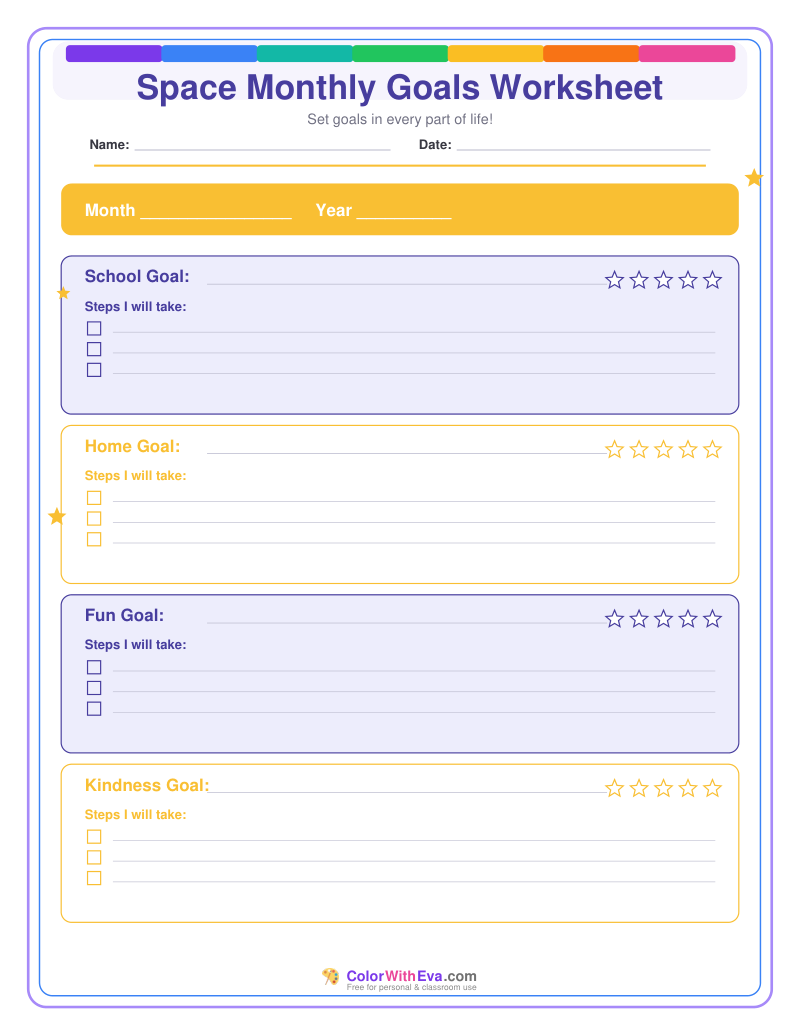 Space Monthly Goals Worksheet preview