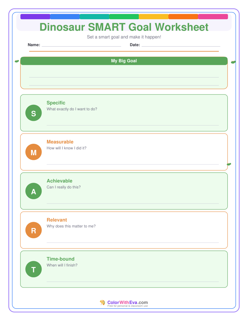 Dinosaur SMART Goal Worksheet preview