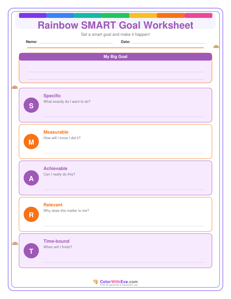 Rainbow SMART Goal Worksheet preview