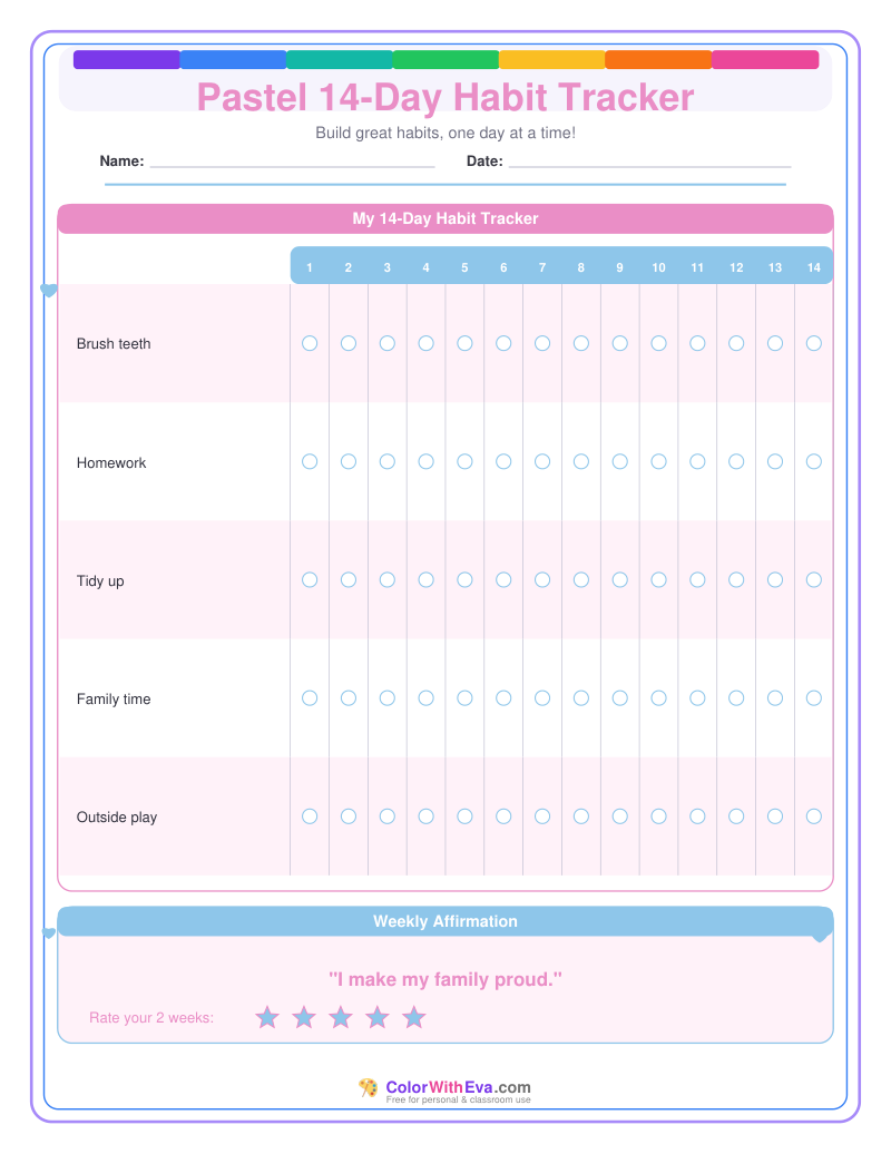 Pastel 14-Day Habit Tracker preview