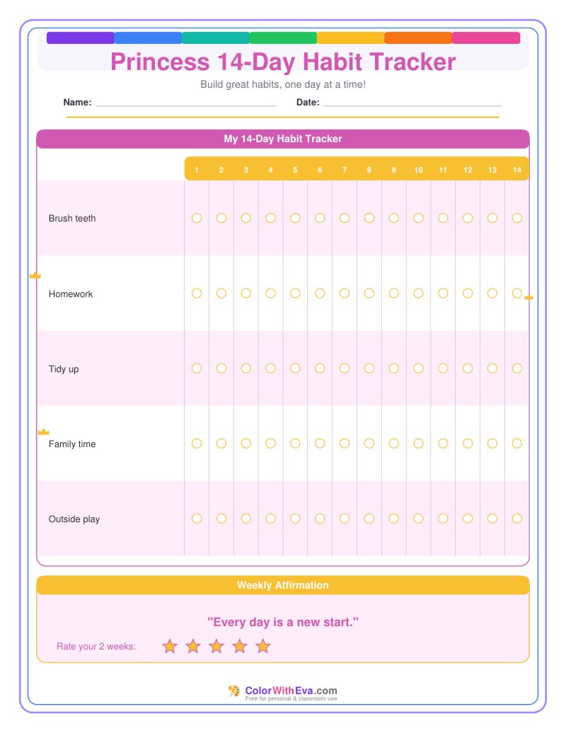 Princess 14-Day Habit Tracker preview