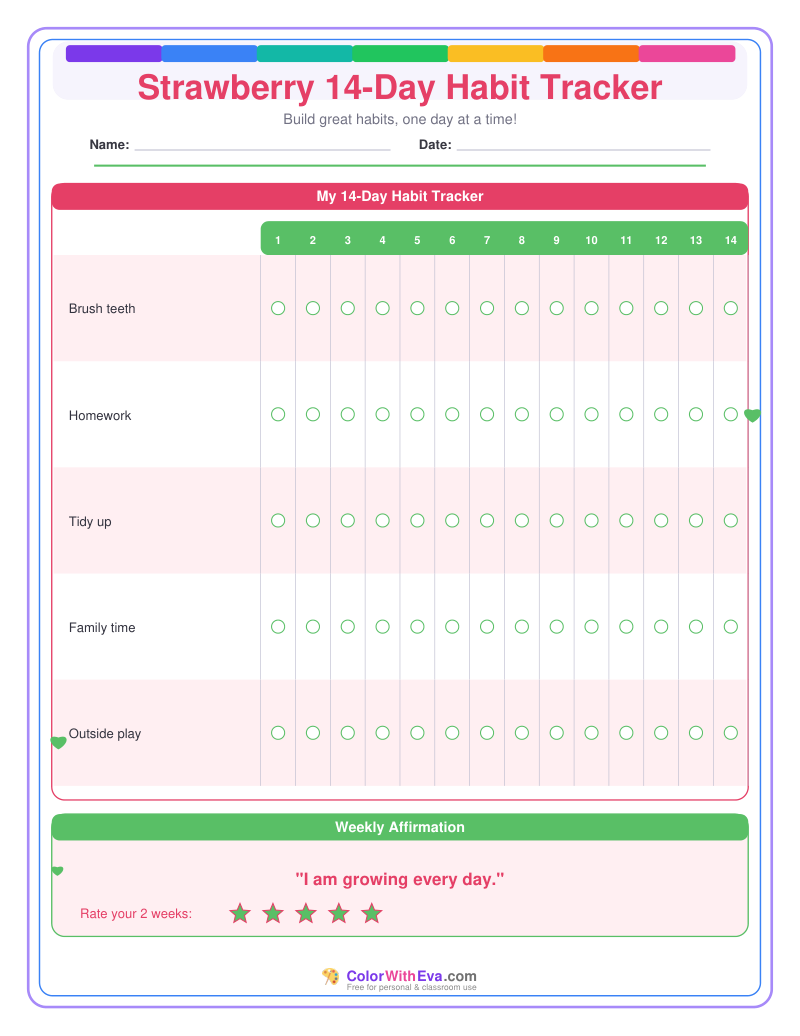 Strawberry 14-Day Habit Tracker preview