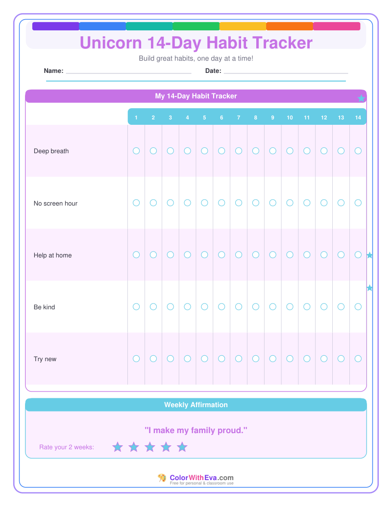 Unicorn 14-Day Habit Tracker preview