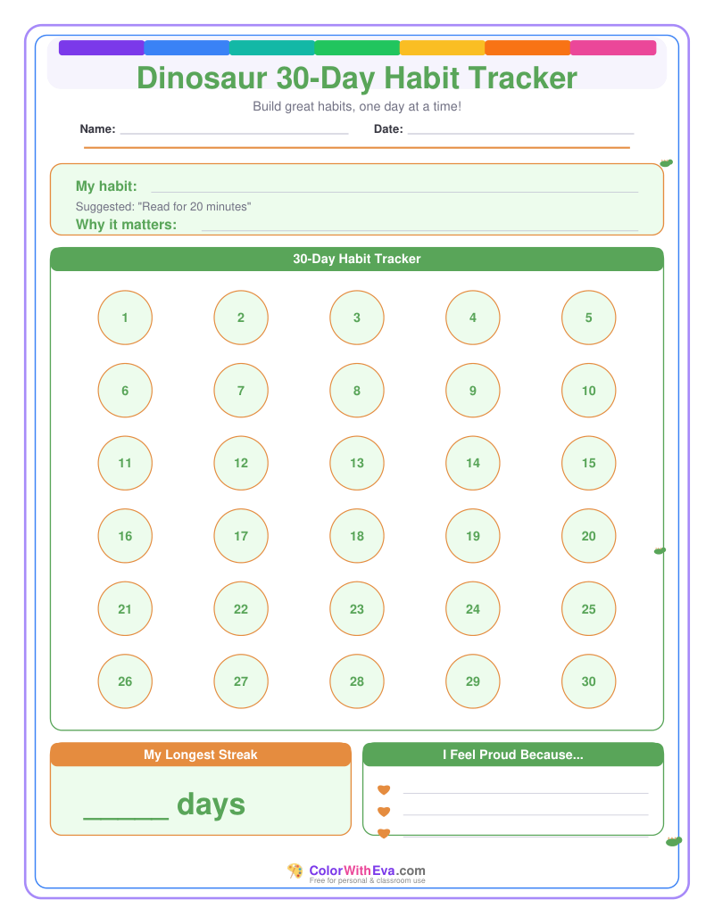 Dinosaur 30-Day Habit Tracker preview