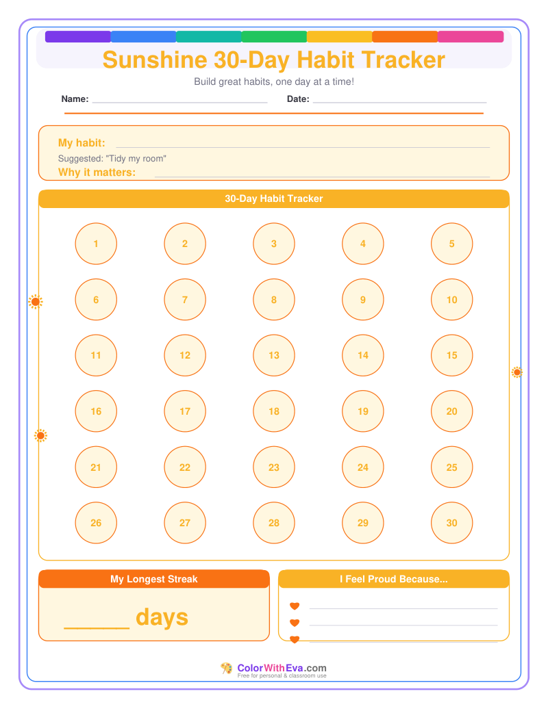 Sunshine 30-Day Habit Tracker preview