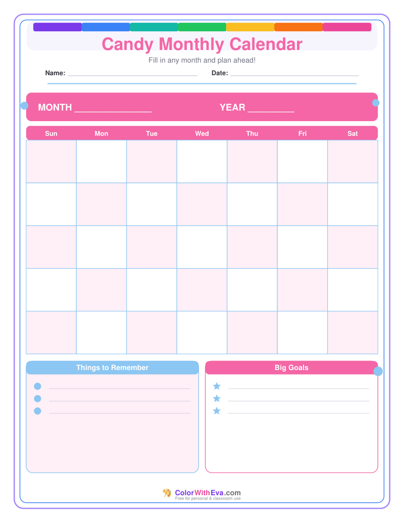 Candy Monthly Calendar preview