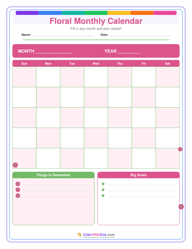 Floral Monthly Calendar preview