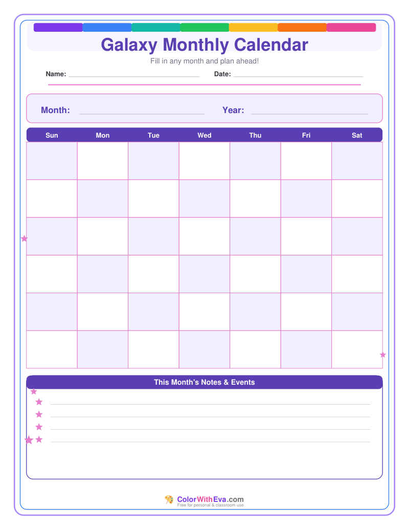 Galaxy Monthly Calendar preview