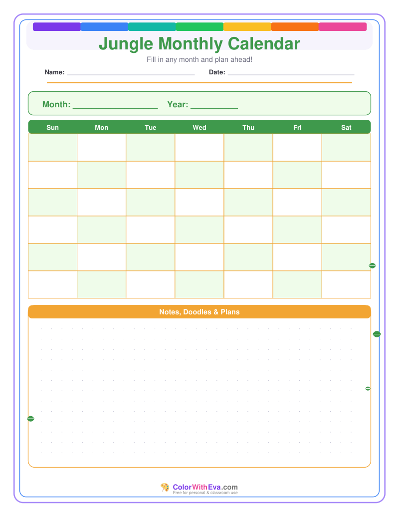 Jungle Monthly Calendar preview