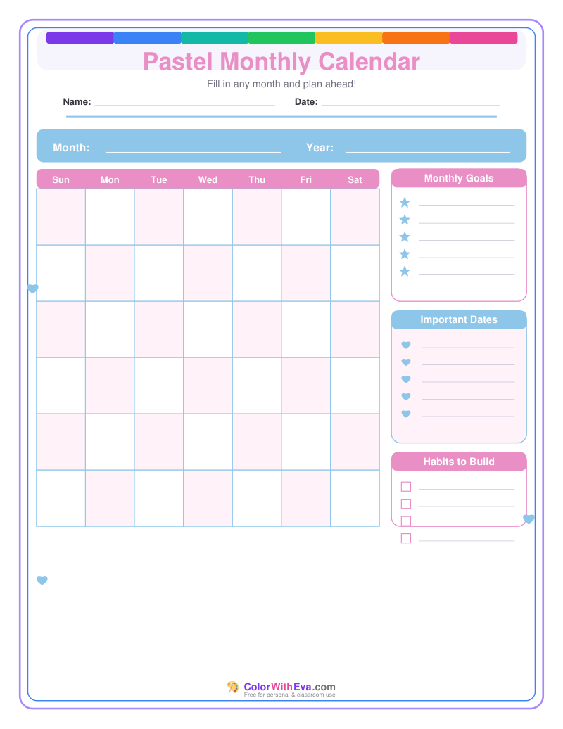 Pastel Monthly Calendar preview