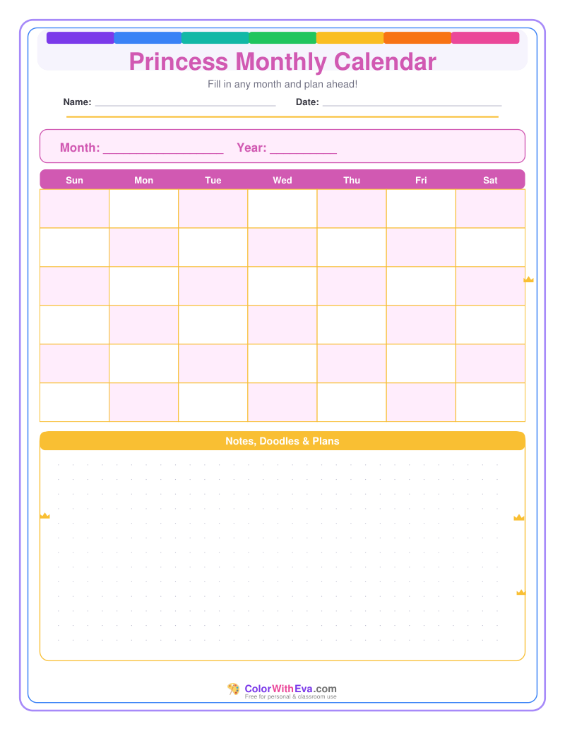 Princess Monthly Calendar preview