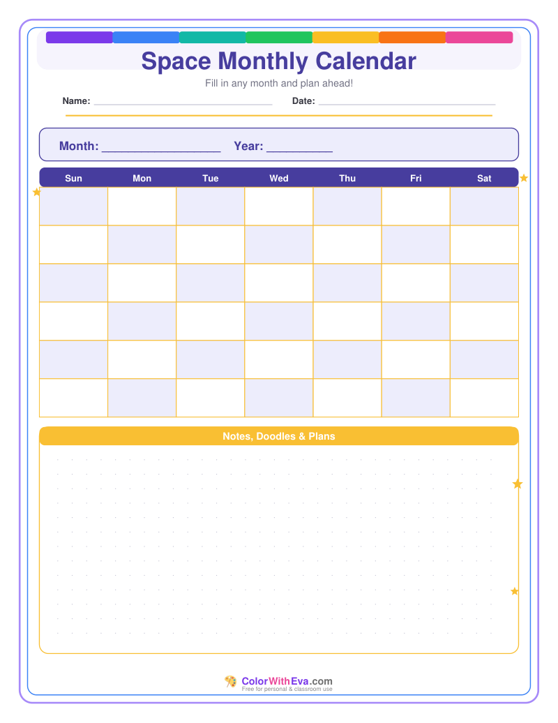 Space Monthly Calendar preview