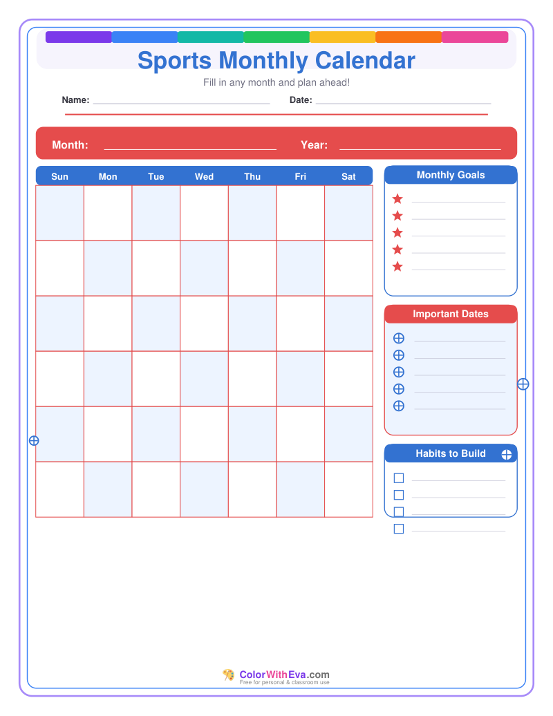 Sports Monthly Calendar preview