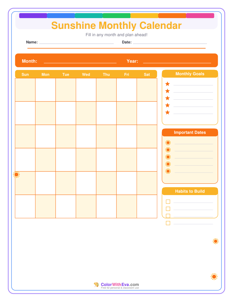 Sunshine Monthly Calendar preview
