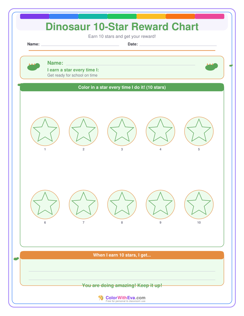 Dinosaur 10-Star Reward Chart preview