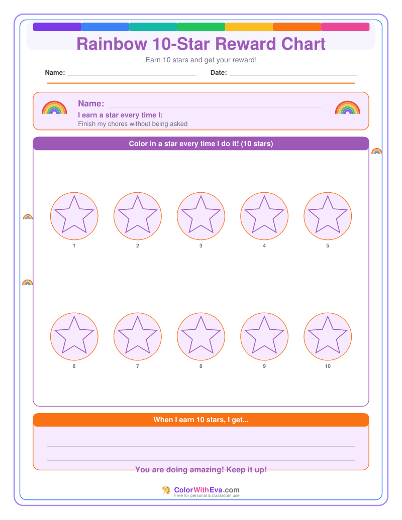 Rainbow 10-Star Reward Chart preview