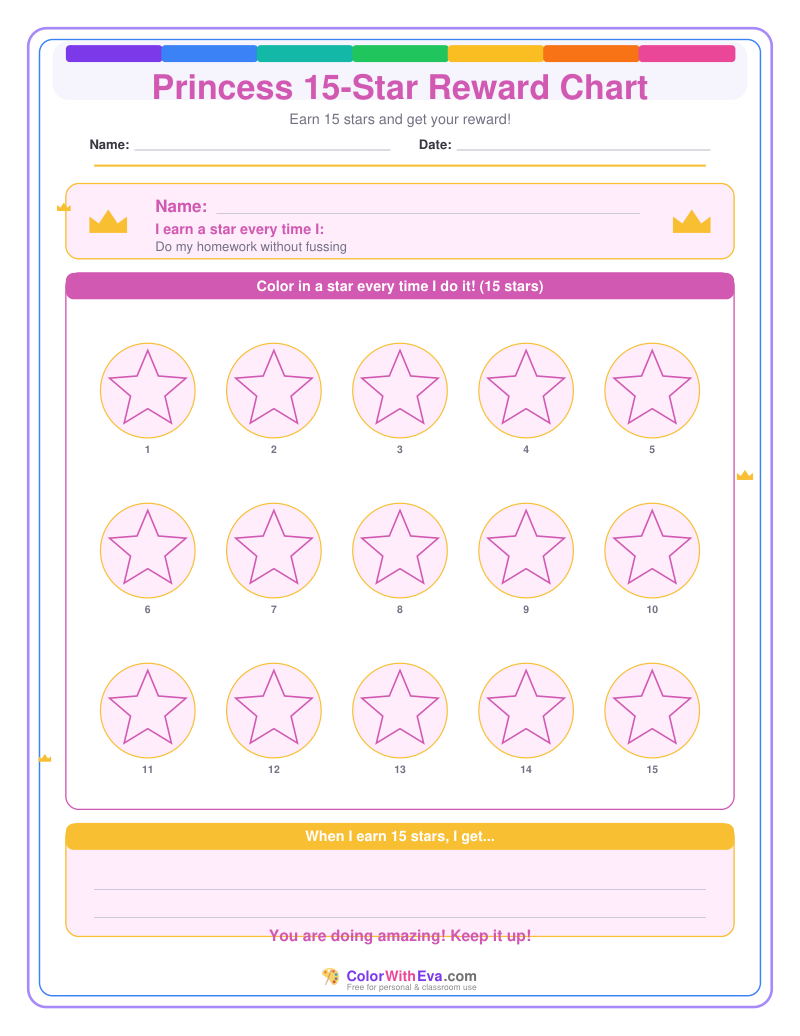 Princess 15-Star Reward Chart preview