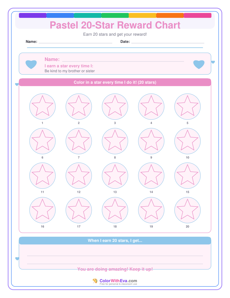 Pastel 20-Star Reward Chart preview