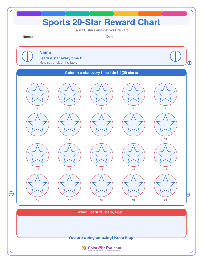 Sports 20-Star Reward Chart preview