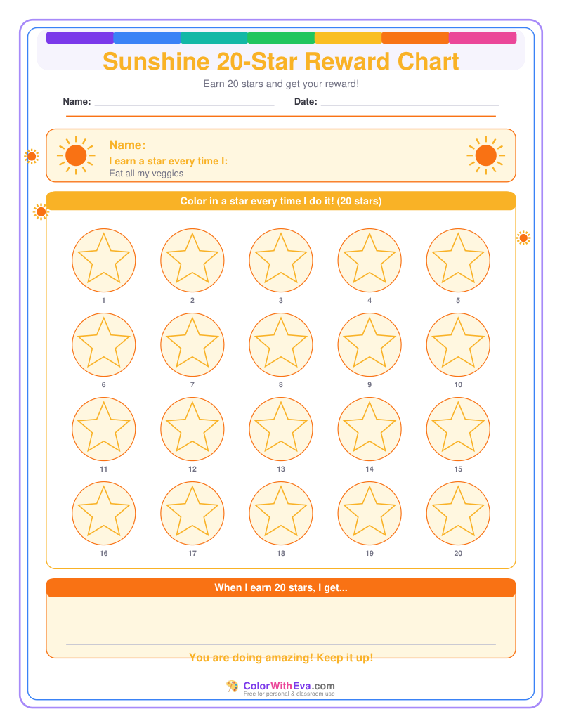 Sunshine 20-Star Reward Chart preview