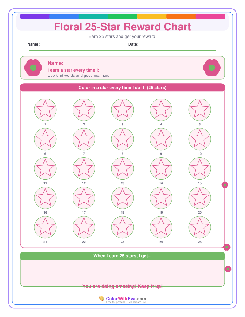 Floral 25-Star Reward Chart preview