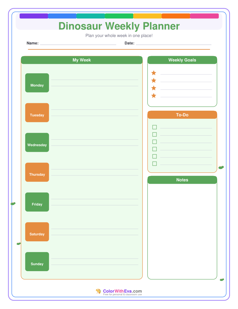 Dinosaur Weekly Planner preview