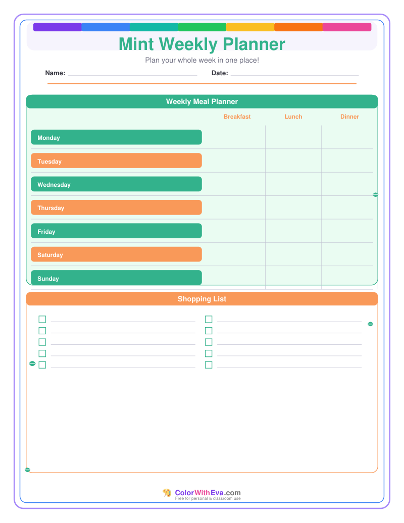 Mint Weekly Planner preview