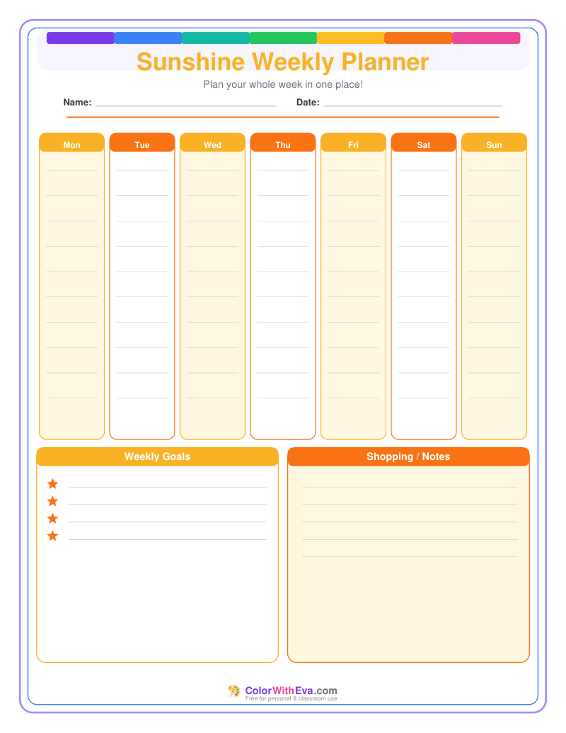 Sunshine Weekly Planner preview