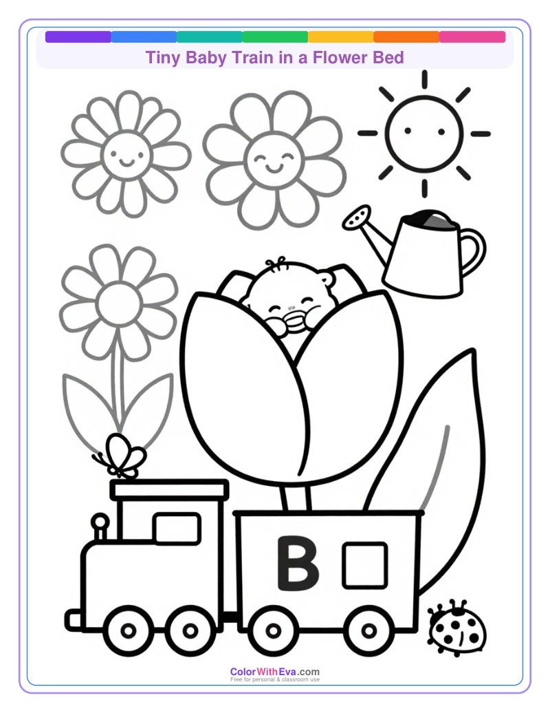 Tiny Baby Train in a Flower Bed thumbnail