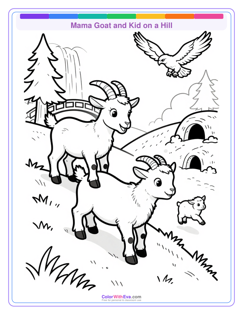 Mama Goat and Kid on a Hill thumbnail