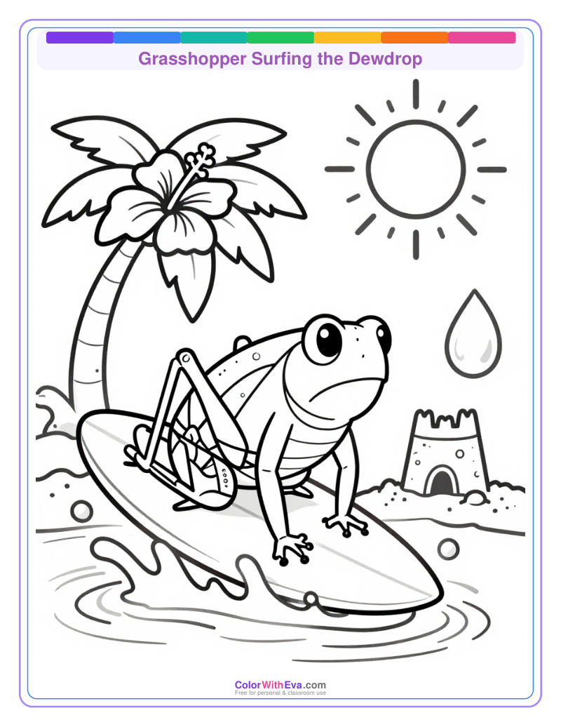 Grasshopper Surfing the Dewdrop thumbnail