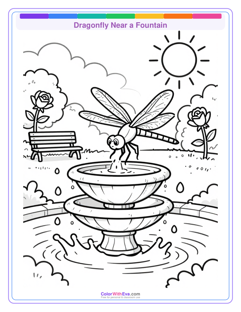 Dragonfly Near a Fountain preview