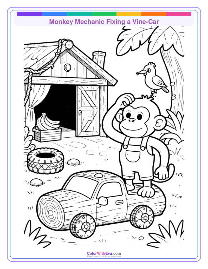 Monkey Mechanic Fixing a Vine-Car thumbnail