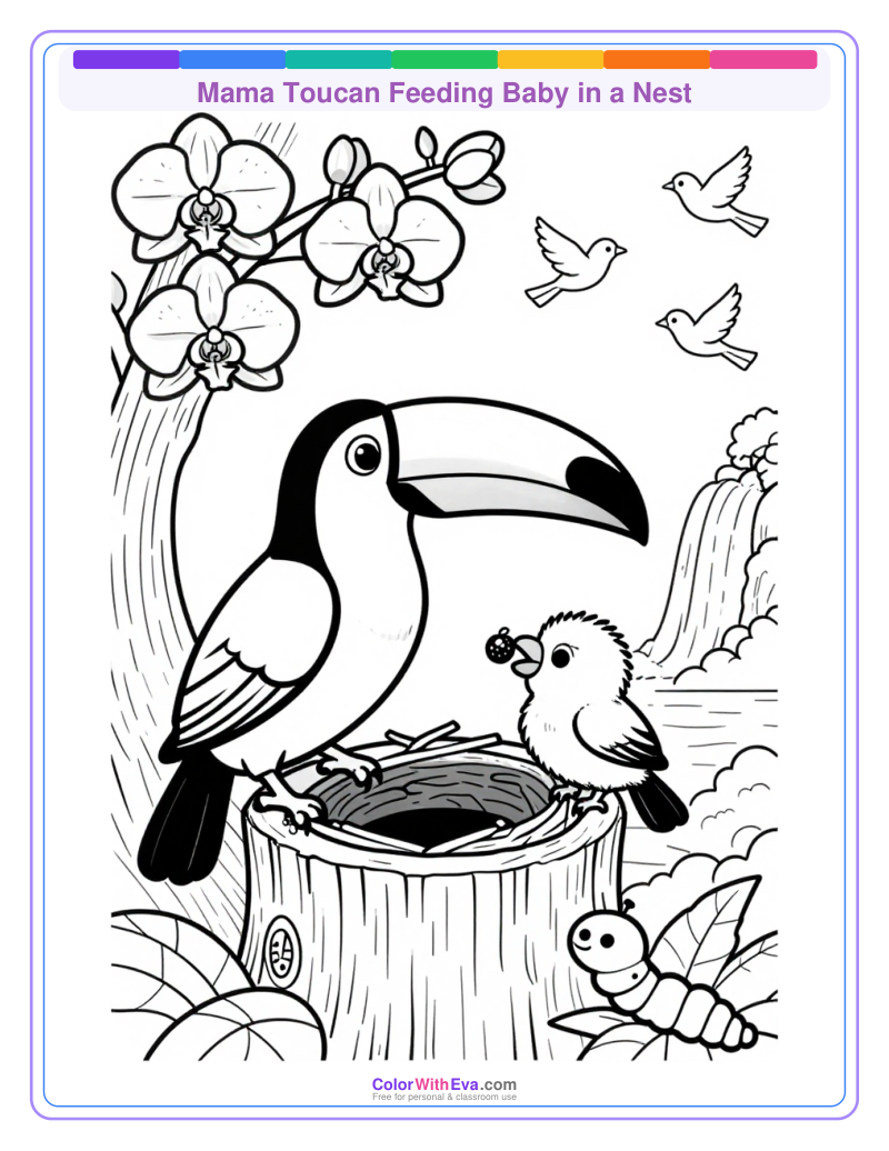 Mama Toucan Feeding Baby in a Nest thumbnail
