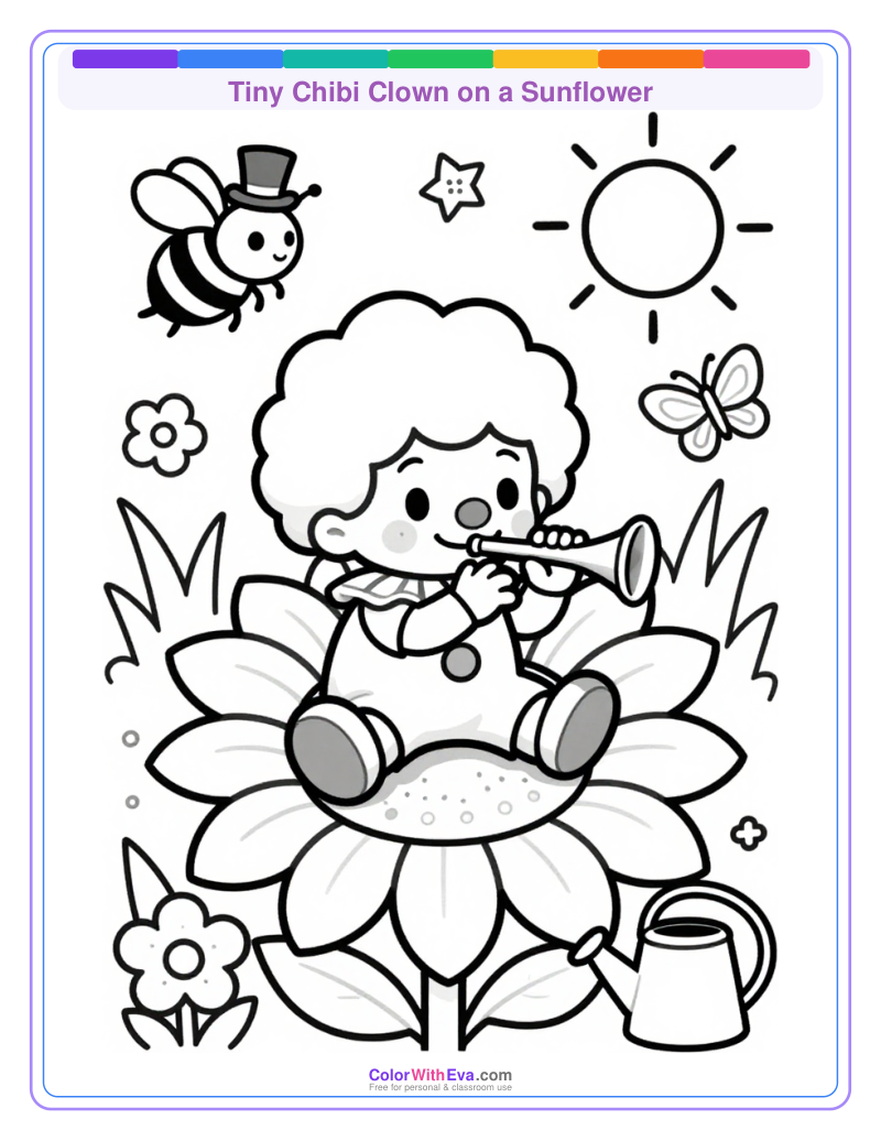 Tiny Chibi Clown on a Sunflower thumbnail