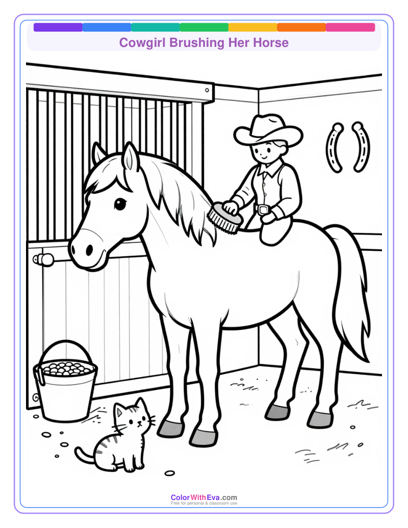 Cowgirl Brushing Her Horse preview