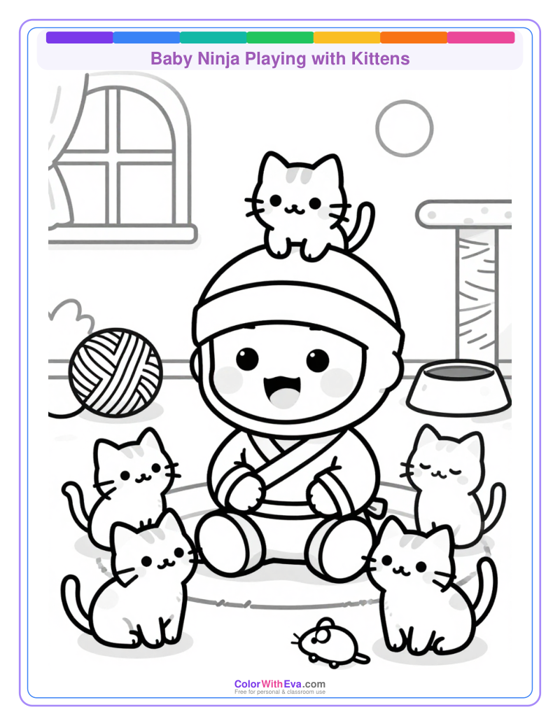 Baby Ninja Playing with Kittens thumbnail