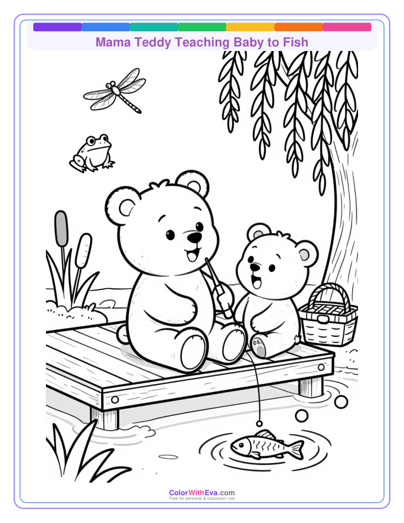Mama Teddy Teaching Baby to Fish thumbnail