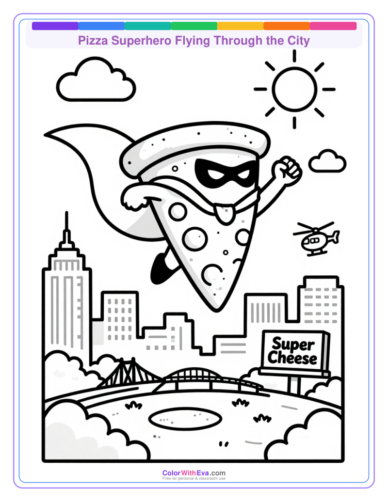 Pizza Superhero Flying Through the City thumbnail