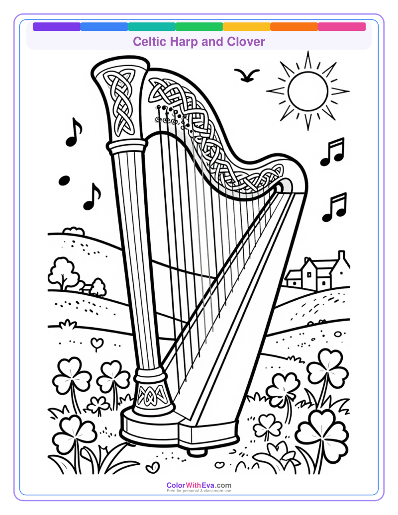 Celtic Harp and Clover preview
