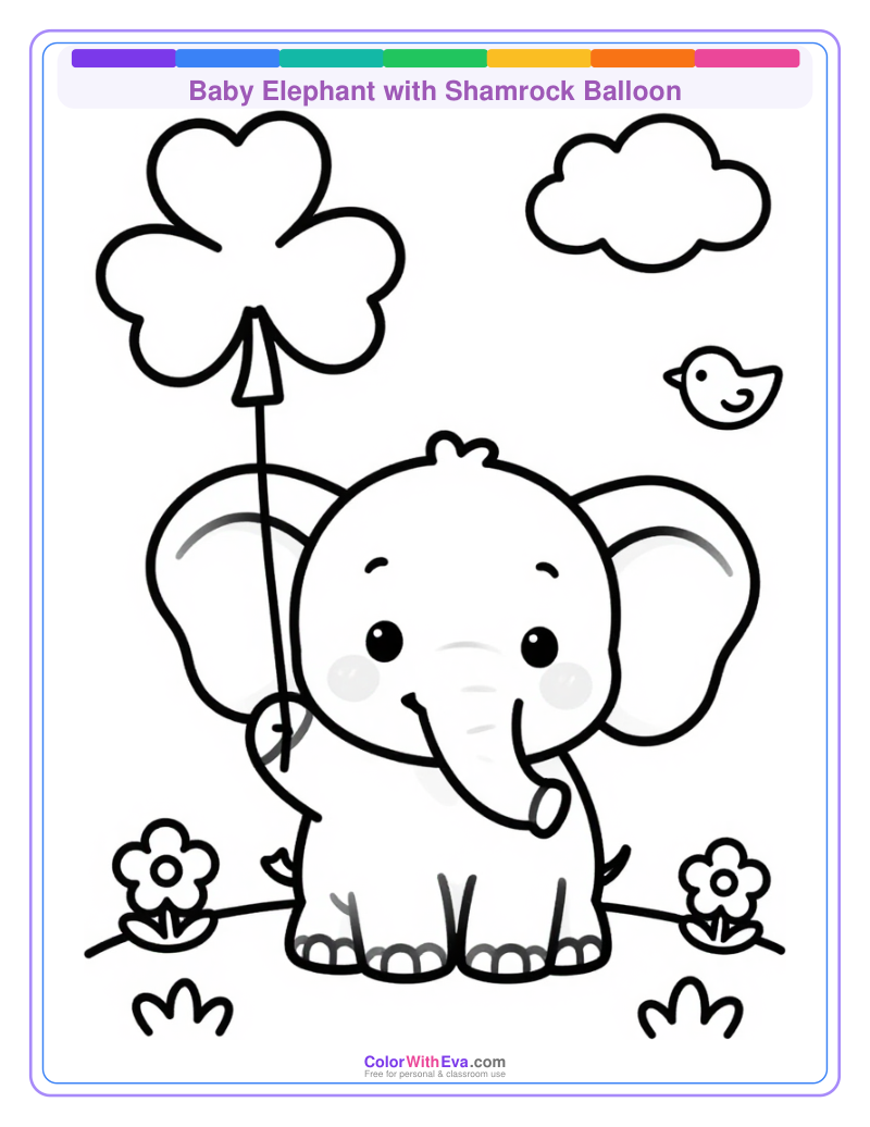 Baby Elephant with Shamrock Balloon thumbnail