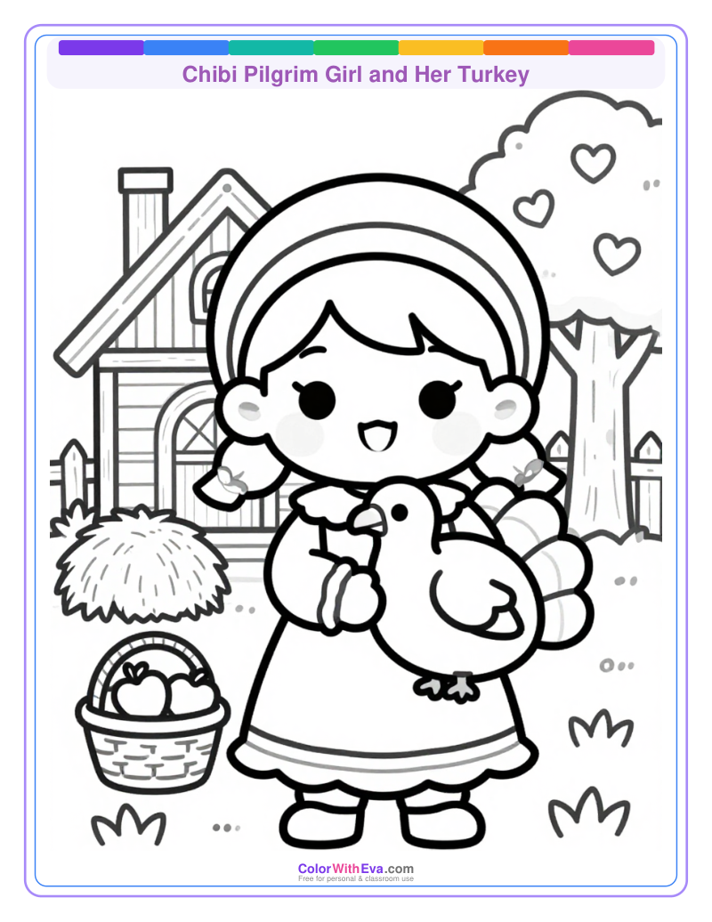 Chibi Pilgrim Girl and Her Turkey thumbnail