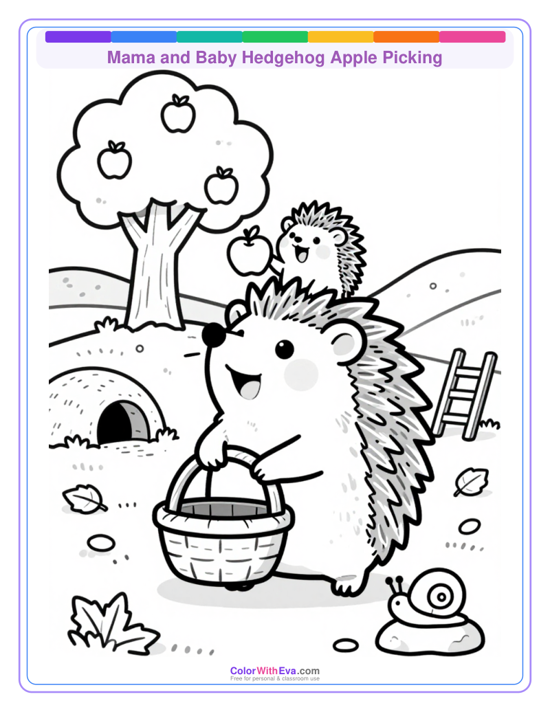 Mama and Baby Hedgehog Apple Picking thumbnail