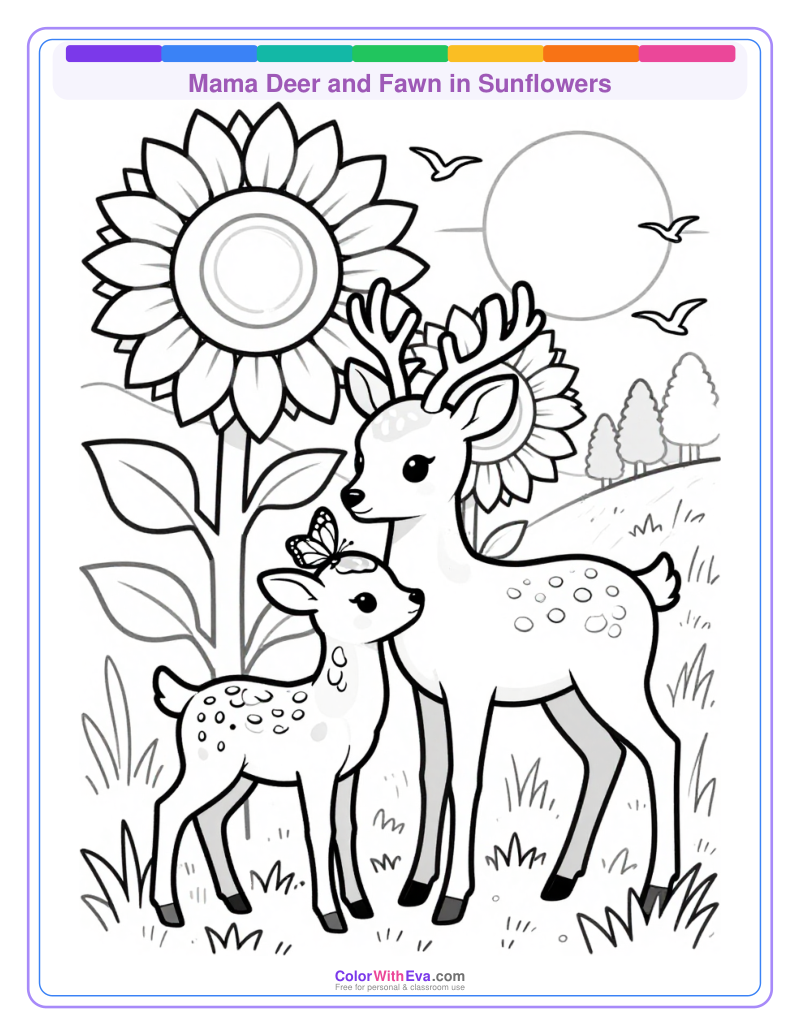 Mama Deer and Fawn in Sunflowers thumbnail