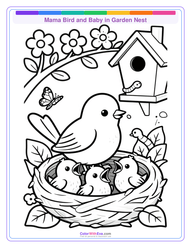 Mama Bird and Baby in Garden Nest thumbnail