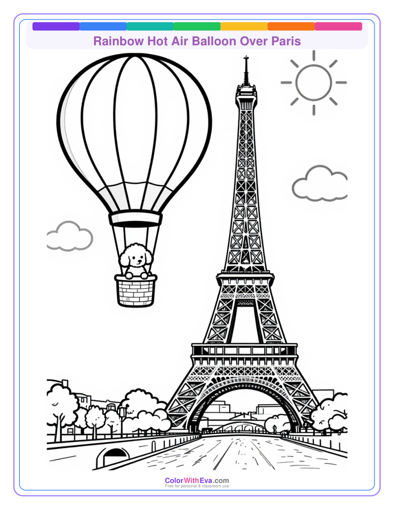 Rainbow Hot Air Balloon Over Paris thumbnail